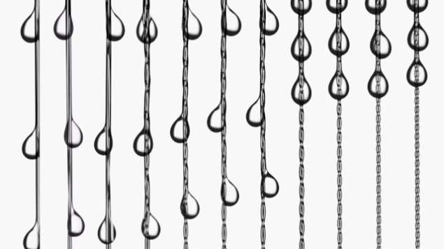 Fibre pairs Shadowgraph of an oil drop sliding down two fibres