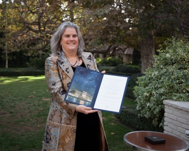 Andrea Ghez receiving Nobel award Photo of Andrea Ghez receiving the 2020 Nobel Prize for Physics