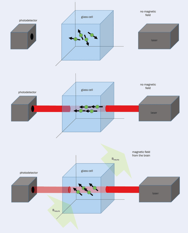 Schematic showing the working principle behind optically pumped magnetometry